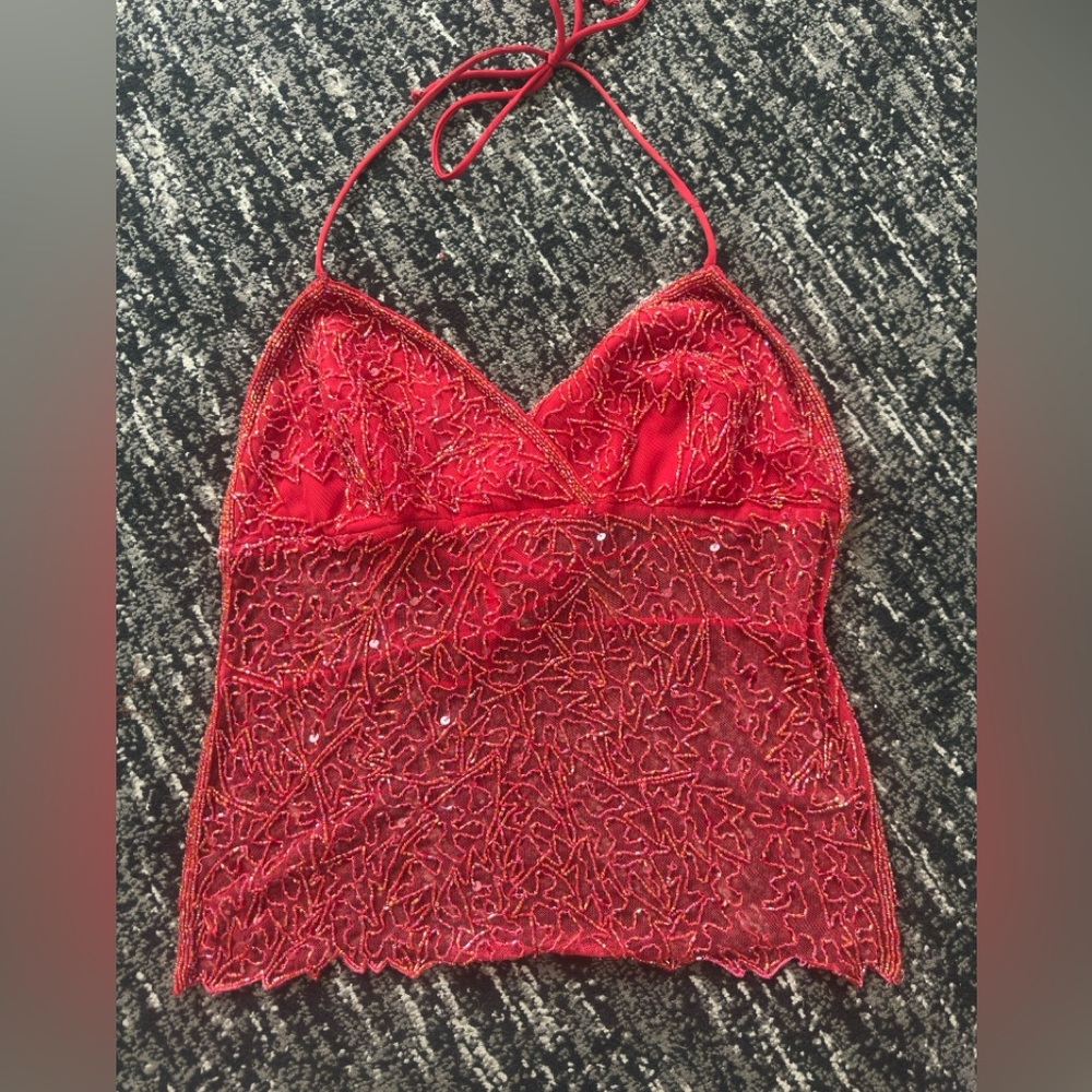 Vintage Y2K Beaded Red Halter top